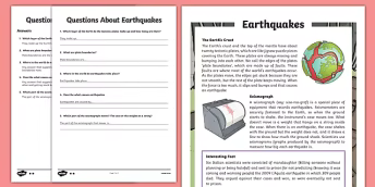 Earthquakes Differentiated Reading Comprehension Activity